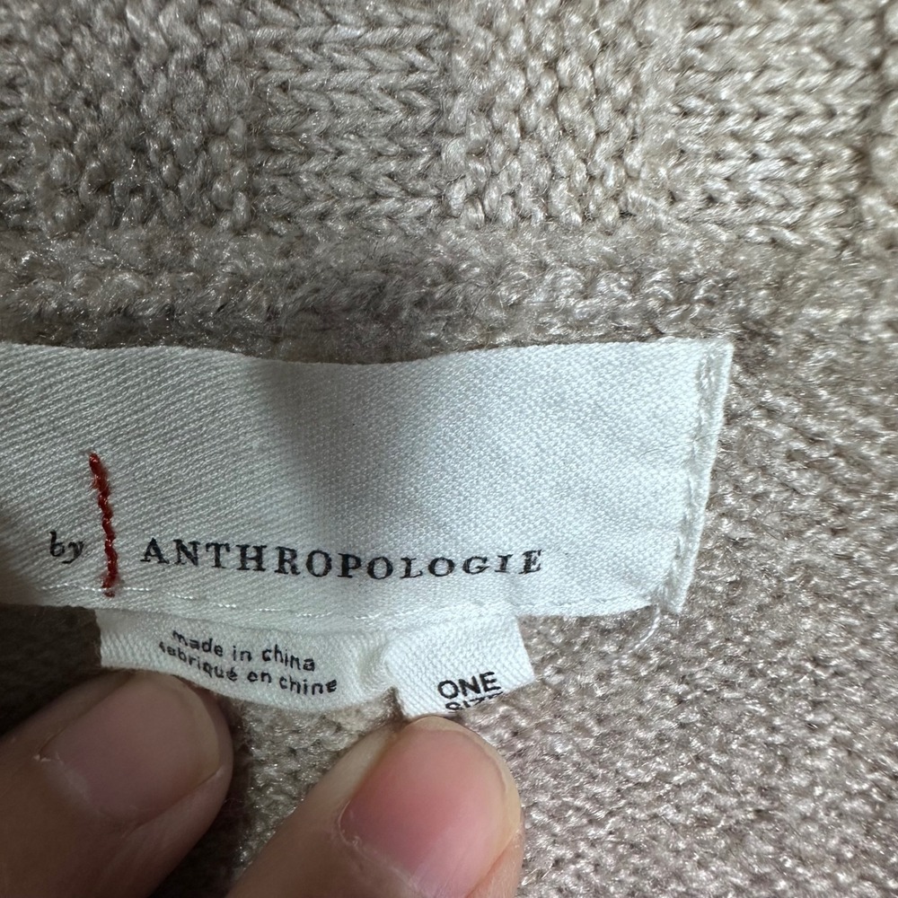 Anthropologie Cozy Cable Knit Open Front Cardigan Sweater Beige One Size - Picture 3 of 7